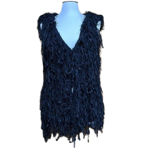 Lu Couture Black Shaggy Sweater Vest Size Small - NWT